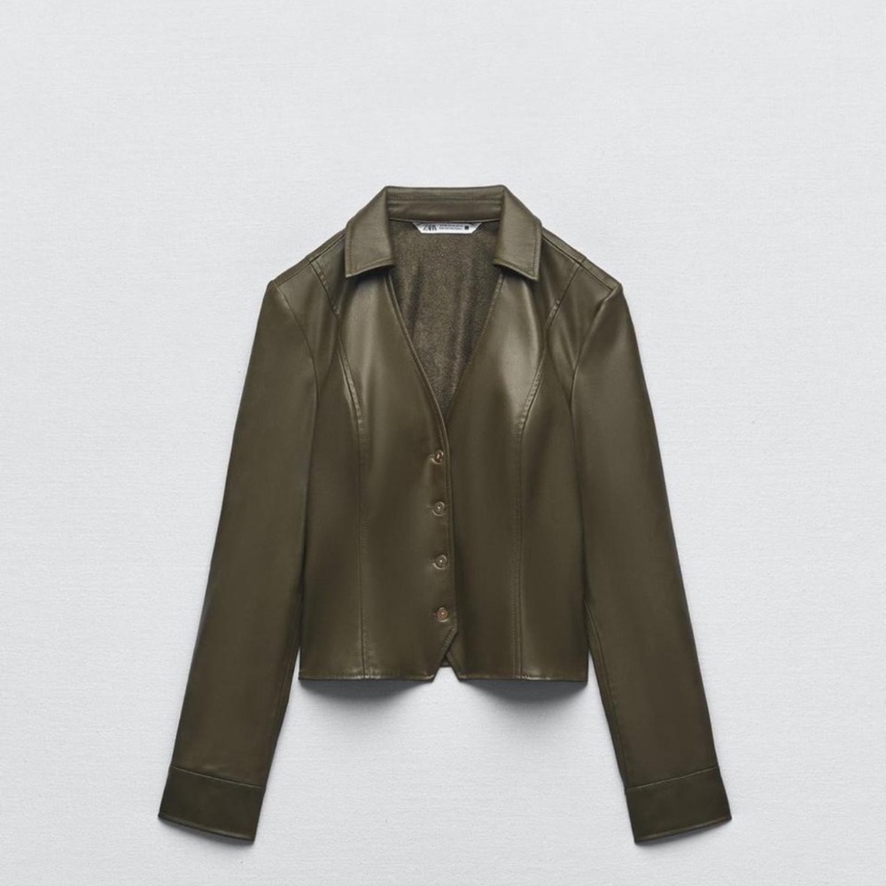 Olive Green Leather Women's Fitted Shirt